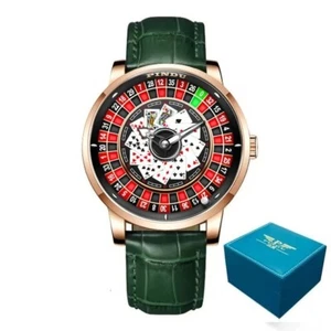 Luxury Roulette Watch For Men Rose Gold Casino Wheel Dial with Leather Strap - Picture 1 of 8