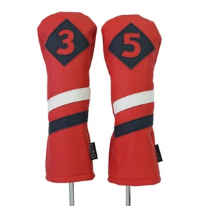 Majek Retro Golf #3 & 5 Fairway Wood Headcover Red White Blue Leather Style - Picture 1 of 9