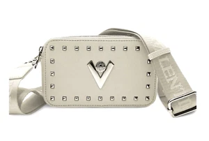 New VALENTINO ORLANDI Studded Guitar Strap Double Zip Crossbody Camera Bag Grey - Picture 1 of 8
