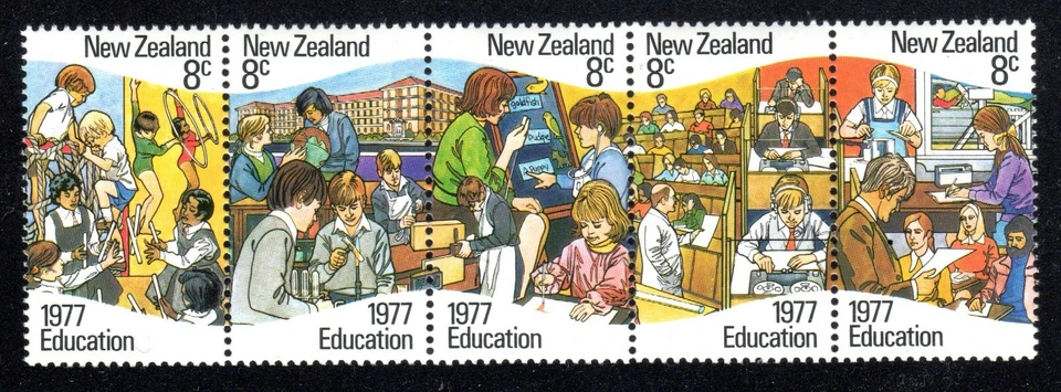 1977 New Zealand SC# 625a-Cent. of Education Act of Education-strip of 5-M-NH   - Image 1 of 1