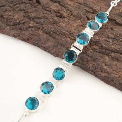 Natural Apatite Gemstone Chain Bracelet 925 Sterling Silver Indian Jewelry - Image 1 of 4
