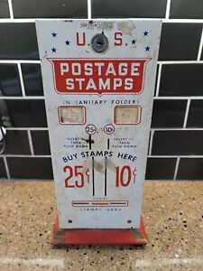 Vintage 25 Cent/10 Cent US Postage Stamp Dispenser Machine, open! But no key.