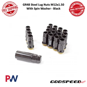 Godspeed Project Gr48 Steel Lug Nuts M12 x 1.50 With Spin Washer - Black | 20 Pc - Picture 1 of 8