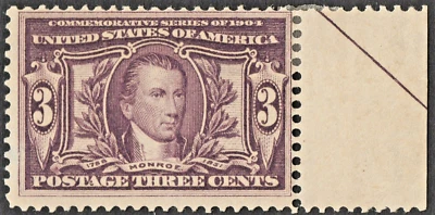 US Sc# 325 *MINT OG H* { SINGLE GUIDELINE 3c MONROE } LOUISIANA PURCHASE OF 1904 - Image 1 of 4