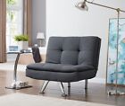 Fabric Recliner Chair 1 Seater Padded Pillow Topped Chrome Legs Recliner