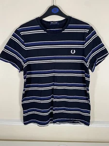 Men’s Fred Perry Navy Stripped T Shirt Size Medium - Picture 1 of 6