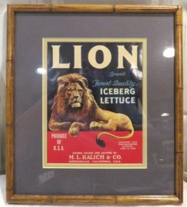 Framed Lion Iceberg Lettuce M.L. Kalich & Co. Watsonville CA Vintage Crate Label - Picture 1 of 3