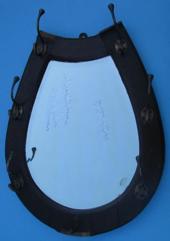 Antique Victorian/Edwardian Oak Horseshoe Distressed Glass Cloakroom Mirror Cover