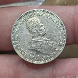 1896 Hungary 1 Korona Silver Coin - Picture 1 of 4