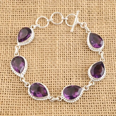 紫水晶宝石 925 纯银手工珠宝手链 爱情礼物 — 第 1/3 张图片