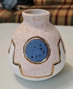 KOPA Vase Indianer Keramik rosa türkis blau 22k Gold Mesa Arizona NA - Bild 1 von 4
