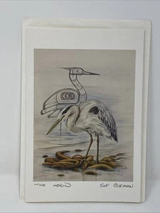 Sue Coleman Signed 'The Heron' Art Card Indian Interpretive Series W/ Envelope - Picture 1 of 5