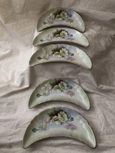 5 platos de media luna vintage pintados a mano a una rosa salvaje izquierda porcelana borde dorado - Imagen 1 de 12