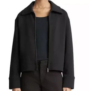 Vince Damen schwarz durchgehender Reißverschluss Kragen Sweatshirt Jacke Gr. L Einzelhandel $ 595 Neu mit Etikett - Bild 1 von 10