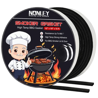 Sellos de junta de ahumador, 1/2" X 1/8" 15 pies junta de parrilla de alta temperatura repuesto auto S Foto 1 de 4