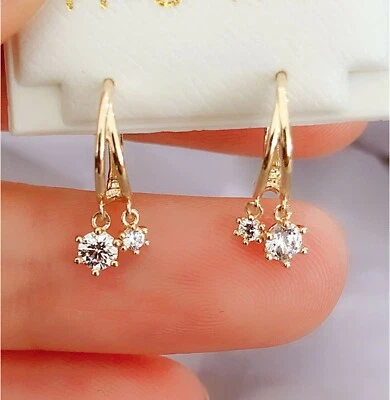 10K Real Gold Dangle CZ Earrings Fancy Hoop Bling Drop Earrings 1Pair for Women - Image 1 of 4