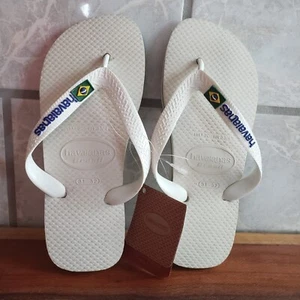 havaianas- Kid s- Brazil Logo Flip Flops- Size 1-2 C- White- NWT - Picture 1 of 6