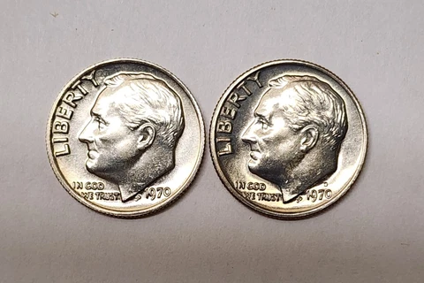 1970 P D Roosevelt Dimes - BU Uncirculated - From US Mint Set - 2 Coin Set Cover