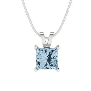 Collar colgante de cadena de 18" de diseñador VVS1 de oro macizo blanco azul princesa de 1,5 quilates - Imagen 1 de 11