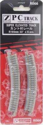 ROKUHAN Z gauge R066 canted rail PC TRACK Super Elevated Track R195mm 30 ° 6 pcs - Image 1 of 4