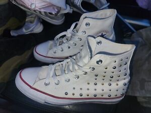 RARE Converse Chuck Taylor All Star Hi PEARLY METAL STUD White Canvas 8 Women