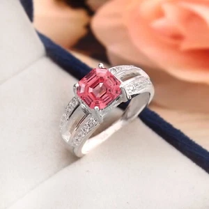 Anillo de plata de ley 925 con piedras preciosas de zafiro Padparadscha de Ceilán impecable - Imagen 1 de 4