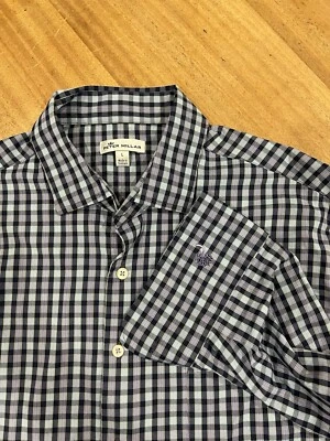 Peter Millar Shirt Mens Large Blue Plaid Check Performance Golf Stretch Coastal - Image 1 of 4