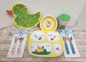 Vintage Set 6 Duck Serving Set Plate Bowl Fork Spoon Sippy Cup Section Tray - Picture 1 of 13
