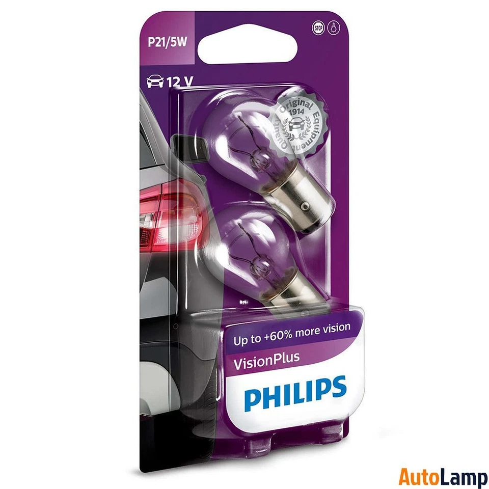 PHILIPS P21/5W VisionPlus 12V senalización Bombilla Set 12499VPB2 - Imagen 1 de 1