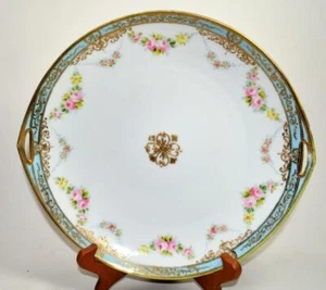 1910s MORIMURA NIPPON Japan Hand Painted Raised Gold FLOWERS 10" Handled Plate - Picture 1 of 4