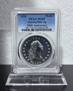 2024 Silver Flowing Hair Medal 230th Anniversary US Mint PCGS MS69 - Picture 1 of 4