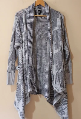 Cárdigan largo para mujer BCBG Maxazria gris/azul frente abierto L #p95-28 Foto 1 de 4