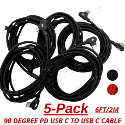 5X 90 Degree USB-C to USB-C Cable Fast Charger Type C Cord For iPhone 15 Pro Max - Image 1 of 4