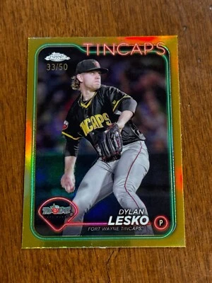 2024 Topps Pro Debut Dylan Lesko CHROME GOLD REFRACTOR /50 Fort Wayne Tincaps - Image 1 of 2