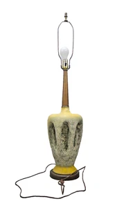 Mid Century Modern PLASTO Abstract Chalkware Lamp Green Yellow SPLATTER Volcanic - Picture 1 of 12