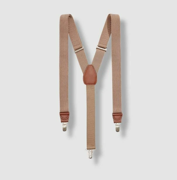 $39 Club Room Men's Beige Elastic Stretch Metal Clip-ON Leather Suspenders OS - Image 1 of 1