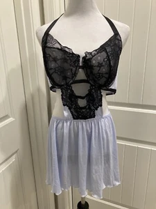 Cacique blau/schwarz Dessous Teddy Gr. 22/24 Ausschnitte sexy Bügel Babydoll - Bild 1 von 14