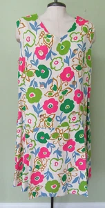 VINTAGE 1970'S LINEN FLORAL ROMPER W/ FRONT & BACK FLAP SKIRT / 42" BUST - Picture 1 of 8