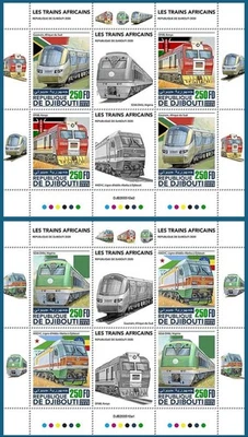 2 x TRENES AFRICANOS África Tren Locomotora Ferroviaria Hojas de Sello 4v 2020 Djibouti Foto 1 de 3