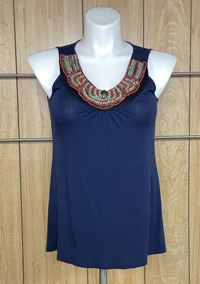 Blusa para mujer Design History azul redondeada escote en V con cuentas talla M Foto 1 de 4