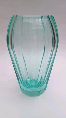 Rare Moser Corsica Aquamarine Octagonal Facet Cut Glass Vase Bohemian Czech - Image 1 of 4