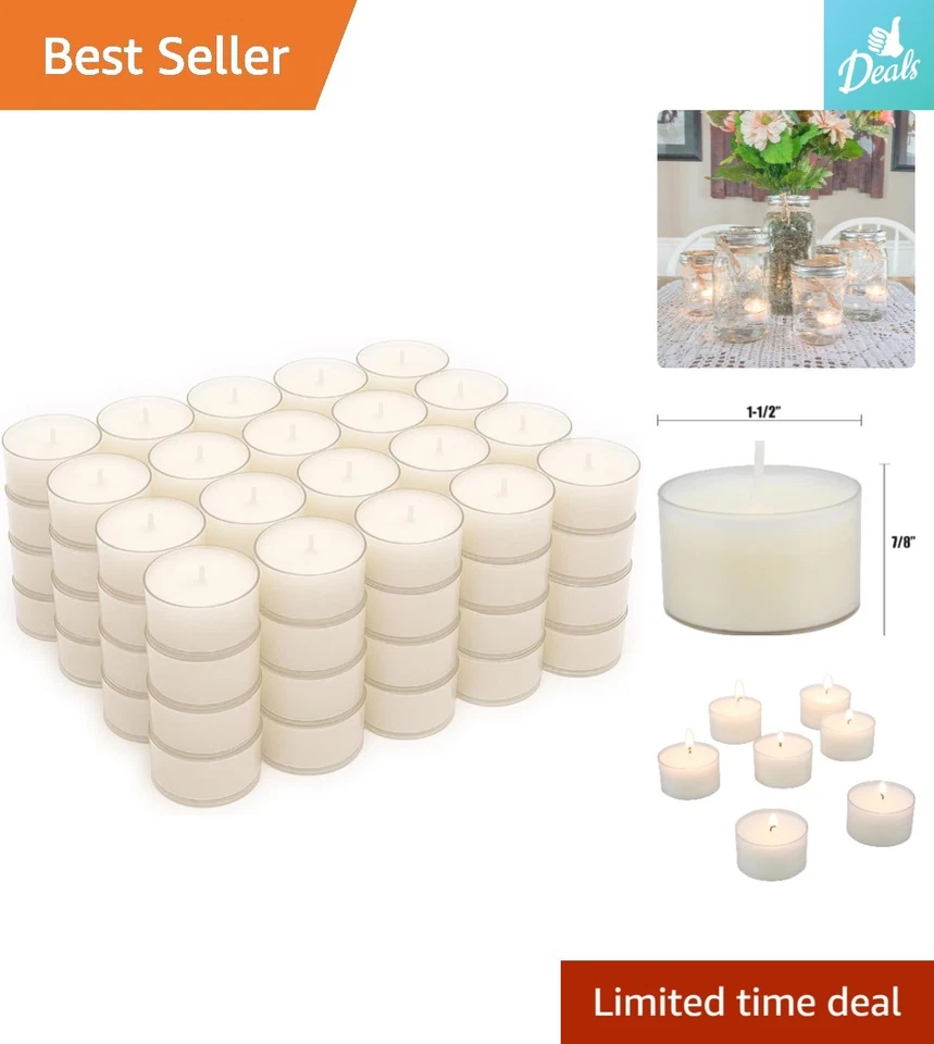 Elegantes velas de luz de té transparentes de larga duración - 8 horas sin perfume (paquete de 48) Foto 1 de 4