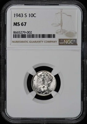1943-S Mercury Dime 10C NGC MS67 - Image 1 of 2