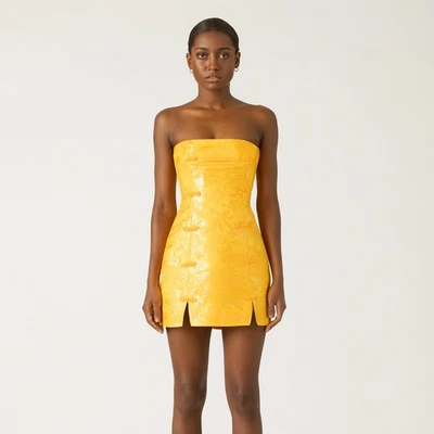 Sau Lee Gold Metallic Brocade Strapless Mini Dress Cocktail Holiday Party 10 NWT - Image 1 of 4