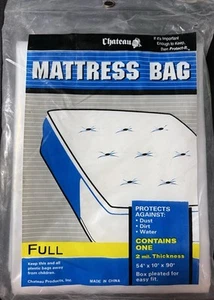 PLEATED Full Size Mattress Bag FOR MOVING 2 mil thick 10" x 54" x 90" PROTECTS - Picture 1 of 1
