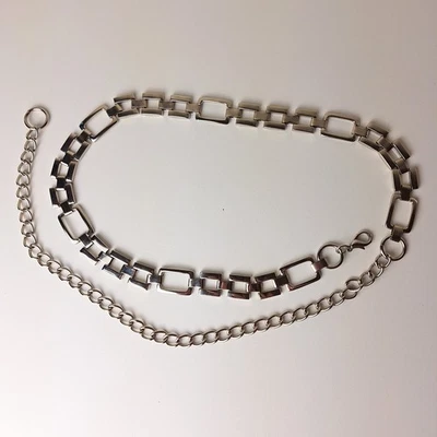 Металлическая цепочка ремень женщин XL серебристый геометрический хипстер сутулиться богемное хиппи  - Изображение 1 из 4