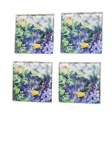 Set 4 sottobicchieri in vetro per uccellini e fiori - quadrati 4" - Foto 1 di 5