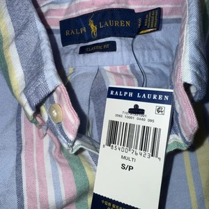 POLO Ralph Lauren Para Hombres S Calce Clásico Manga Larga Buttondown RAYAS AZUL ROSA - Imagen 1 de 6