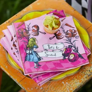 Alice in Wonderland Napkins | Mad Hatters Tea Party Tableware Pink x 20 - Picture 1 of 3