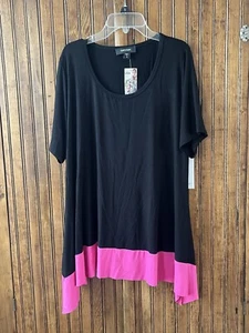 Top camicia donna KAREN KANE nero manica corta 1x tunica orlo rosa nuova con etichetta - Foto 1 di 8